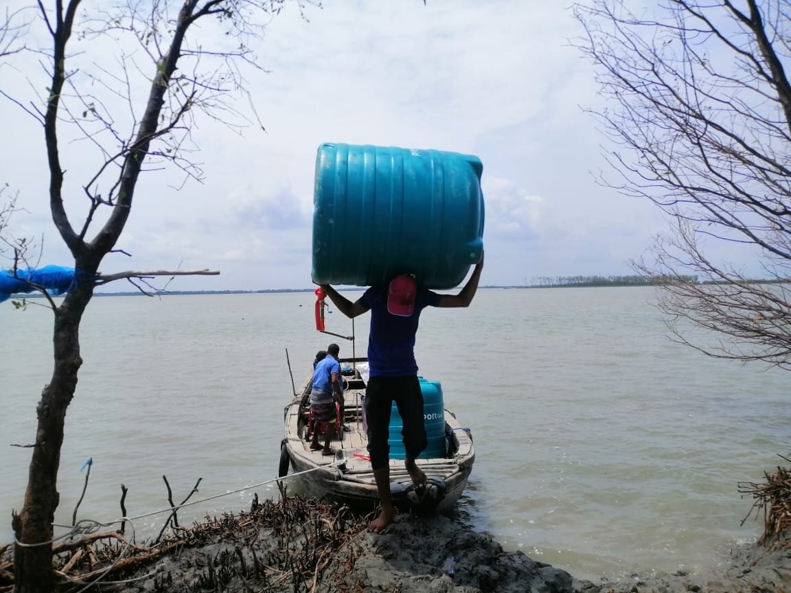 Desalination facilities were vital for the low-lying villages as water sources were contaminated by the storm surge. Salty water could destroy corps and cause health problems.